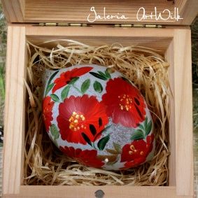 Glass Easter egg in wooden box