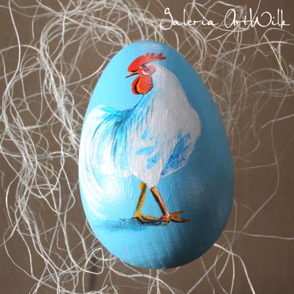 Wooden Easter egg with rooster