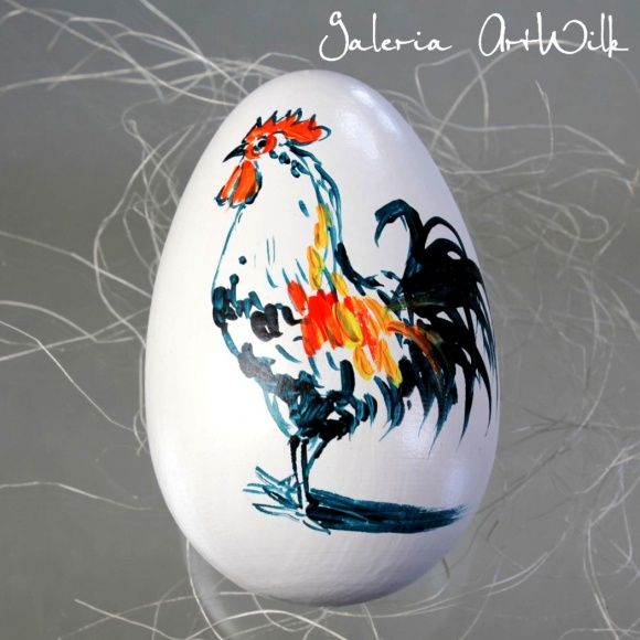 Wooden Easter egg with rooster