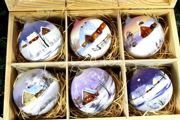 "Winter landscape" -six glass balls collection