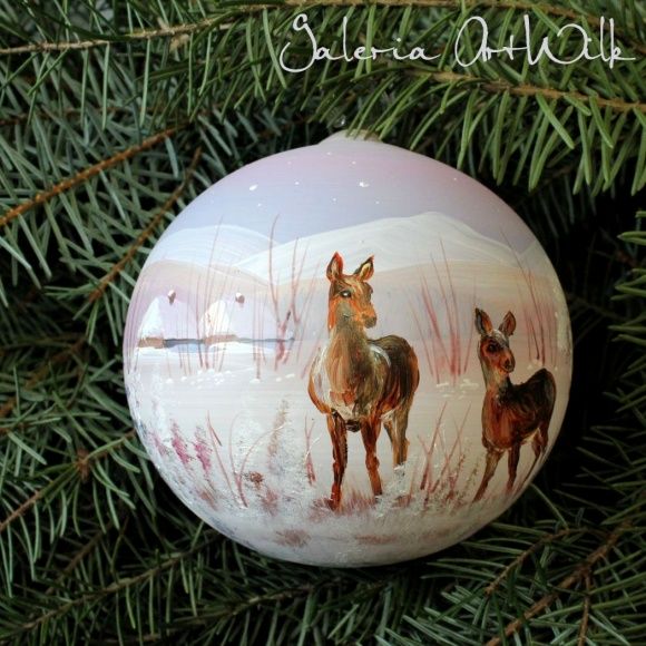 Hand painted glass ball - deer